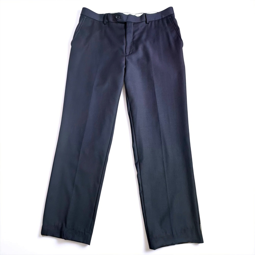 Mantoni Super 140s Virgin Wool Dress Pants Mens 36 Navy Blue Flat Front Trousers